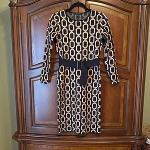 Ann Taylor Black and Cream Chain Pattern Midi Sweater Dress